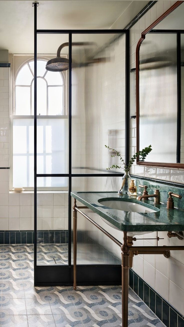 Fluted glass bathroom